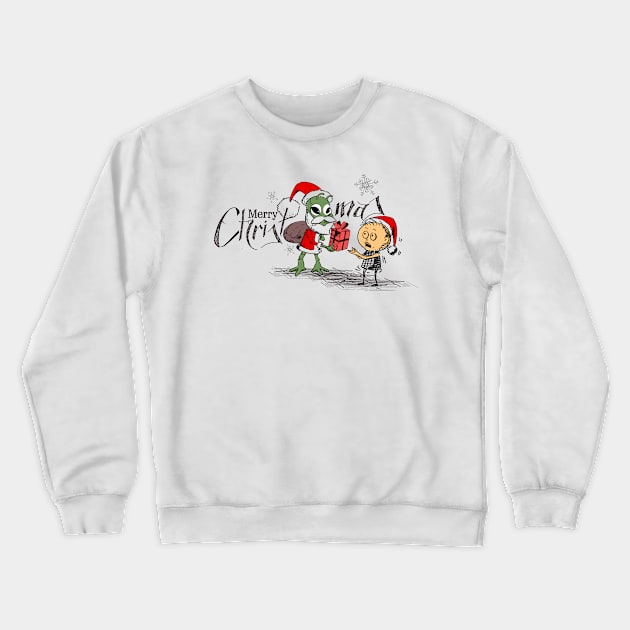 Alien Santa Claus Merry Christmas Crewneck Sweatshirt by Mako Design 